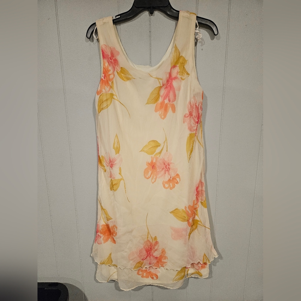 J & M Richards Women's Dress Size 14 Lined Yellow Floral Mini Shift Sleeveless